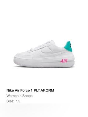 Nike Air Force 1 PLT.AFORM Leather Sneakers with Teal Heel and PINK LETTERS